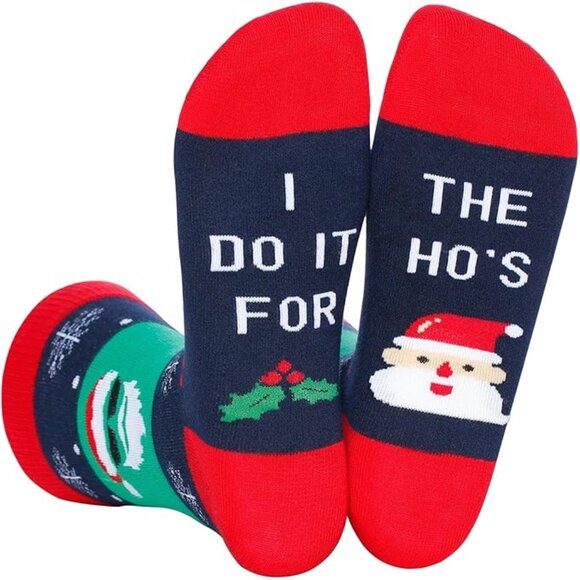 Funny Christmas Socks | “I Do It For The Ho’s” Santa Holiday Novelty Socks - Picture 1 of 3